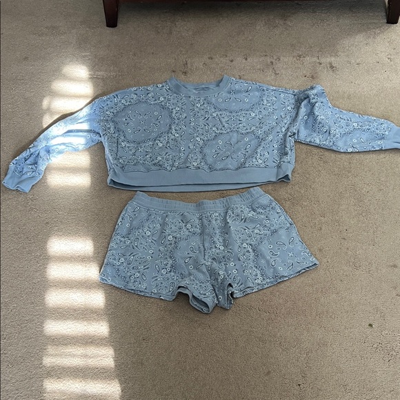 aerie Other - Aerie Light Blue Embroidered Pajama Set